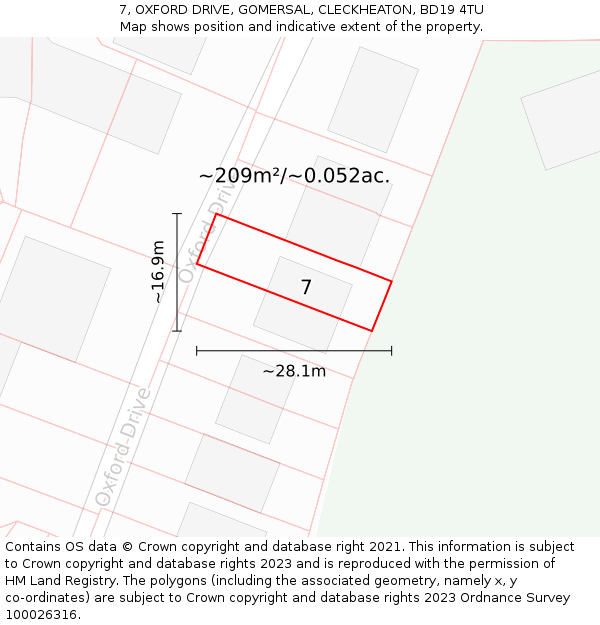 7, OXFORD DRIVE, GOMERSAL, CLECKHEATON, BD19 4TU: Plot and title map