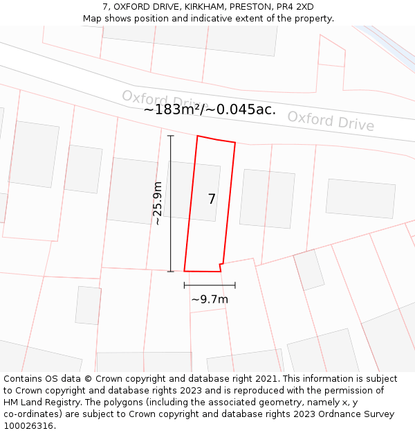 7, OXFORD DRIVE, KIRKHAM, PRESTON, PR4 2XD: Plot and title map