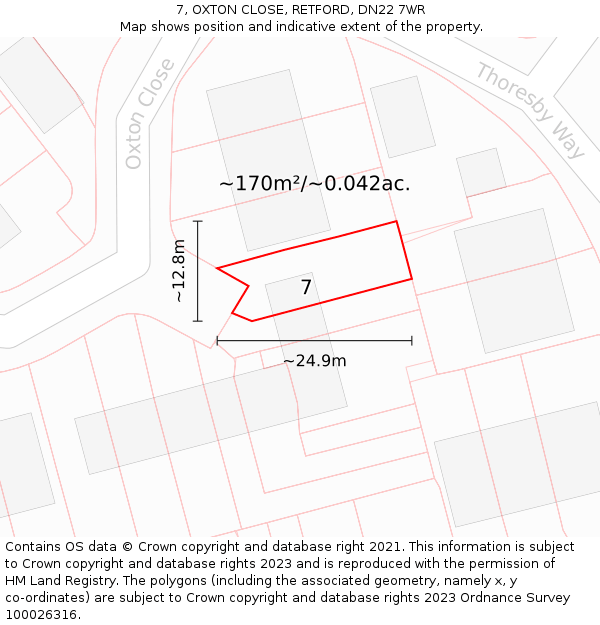 7, OXTON CLOSE, RETFORD, DN22 7WR: Plot and title map