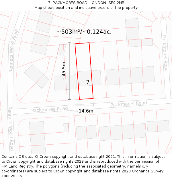 7, PACKMORES ROAD, LONDON, SE9 2NB: Plot and title map
