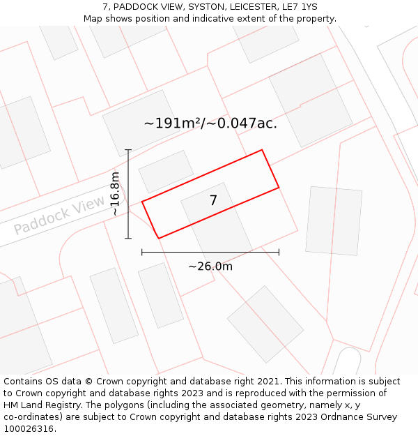 7, PADDOCK VIEW, SYSTON, LEICESTER, LE7 1YS: Plot and title map