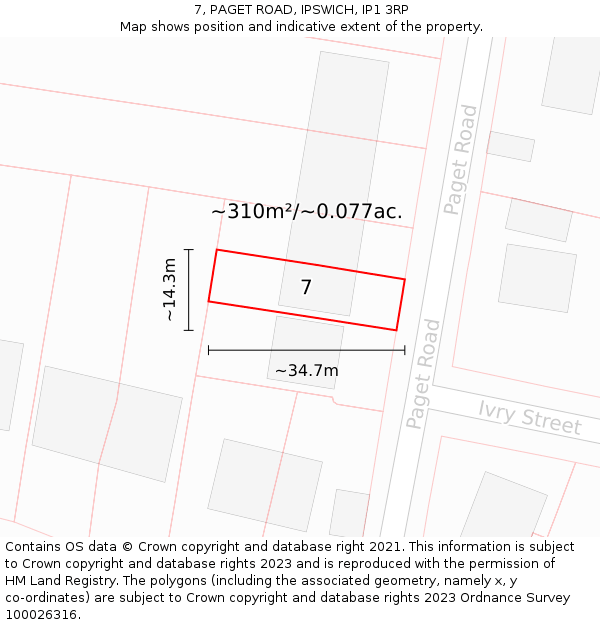 7, PAGET ROAD, IPSWICH, IP1 3RP: Plot and title map