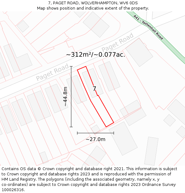 7, PAGET ROAD, WOLVERHAMPTON, WV6 0DS: Plot and title map