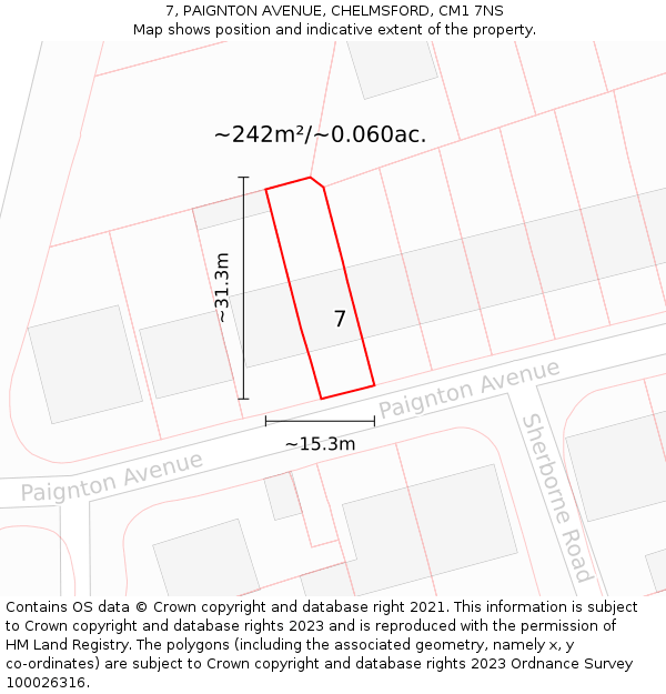 7, PAIGNTON AVENUE, CHELMSFORD, CM1 7NS: Plot and title map