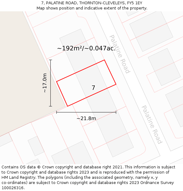 7, PALATINE ROAD, THORNTON-CLEVELEYS, FY5 1EY: Plot and title map
