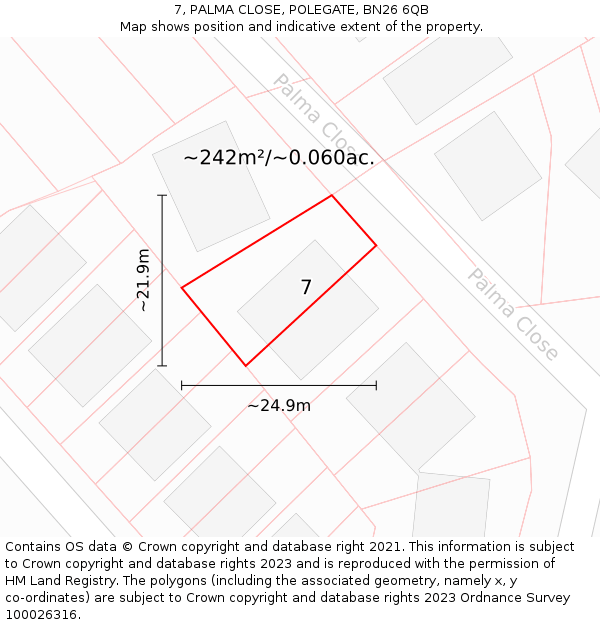 7, PALMA CLOSE, POLEGATE, BN26 6QB: Plot and title map