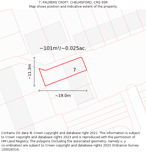 7, PALMERS CROFT, CHELMSFORD, CM2 6SR: Plot and title map