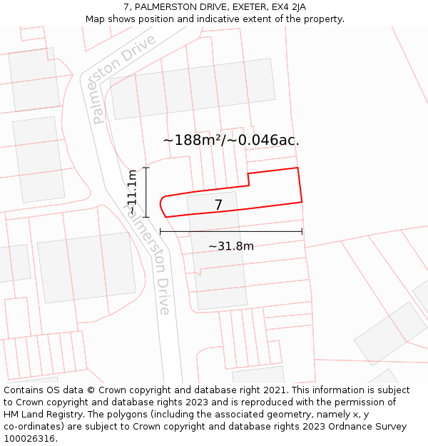 7, PALMERSTON DRIVE, EXETER, EX4 2JA: Plot and title map