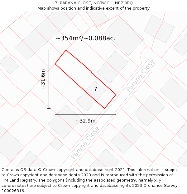 7, PARANA CLOSE, NORWICH, NR7 8BQ: Plot and title map