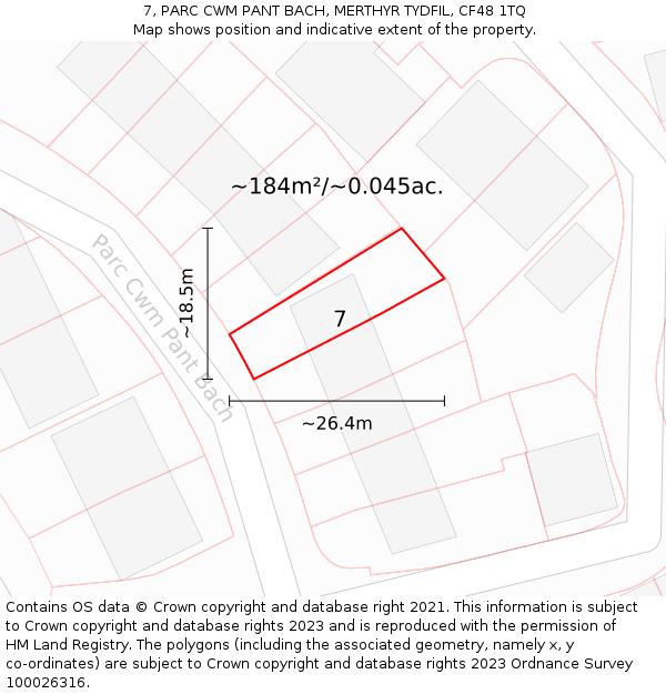 7, PARC CWM PANT BACH, MERTHYR TYDFIL, CF48 1TQ: Plot and title map