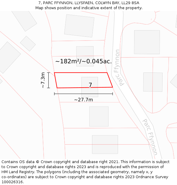 7, PARC FFYNNON, LLYSFAEN, COLWYN BAY, LL29 8SA: Plot and title map