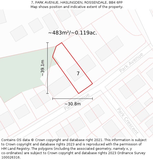 7, PARK AVENUE, HASLINGDEN, ROSSENDALE, BB4 6PP: Plot and title map