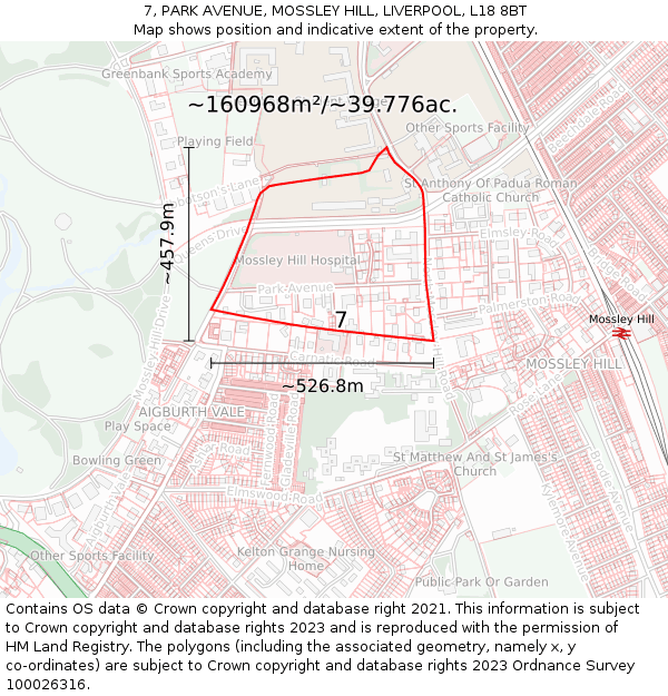 7, PARK AVENUE, MOSSLEY HILL, LIVERPOOL, L18 8BT: Plot and title map