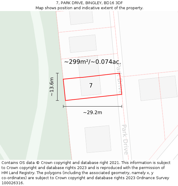 7, PARK DRIVE, BINGLEY, BD16 3DF: Plot and title map
