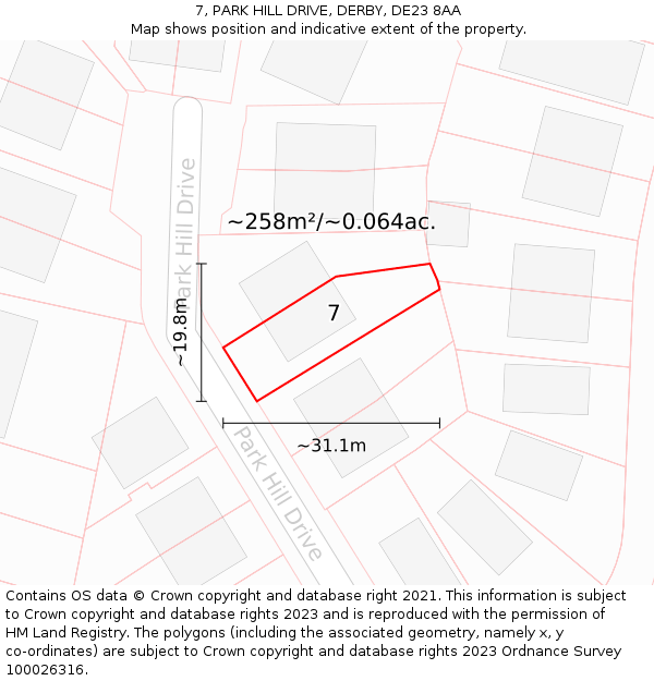 7, PARK HILL DRIVE, DERBY, DE23 8AA: Plot and title map