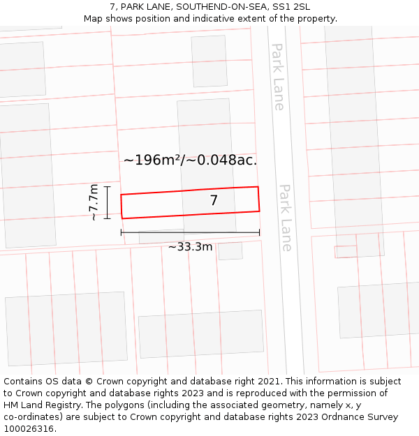 7, PARK LANE, SOUTHEND-ON-SEA, SS1 2SL: Plot and title map
