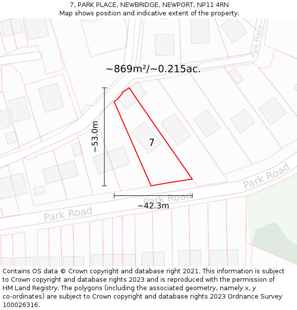 7, PARK PLACE, NEWBRIDGE, NEWPORT, NP11 4RN: Plot and title map
