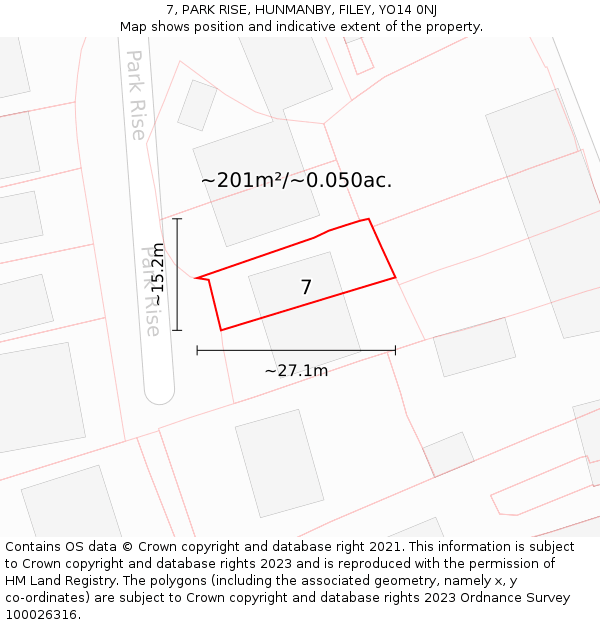 7, PARK RISE, HUNMANBY, FILEY, YO14 0NJ: Plot and title map
