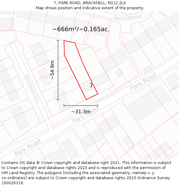 7, PARK ROAD, BRACKNELL, RG12 2LX: Plot and title map