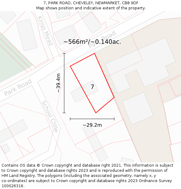 7, PARK ROAD, CHEVELEY, NEWMARKET, CB8 9DF: Plot and title map