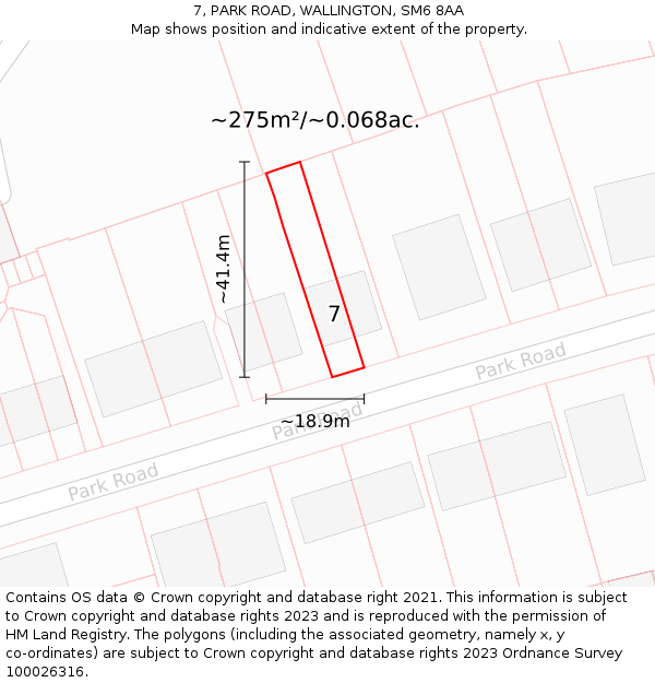 7, PARK ROAD, WALLINGTON, SM6 8AA: Plot and title map