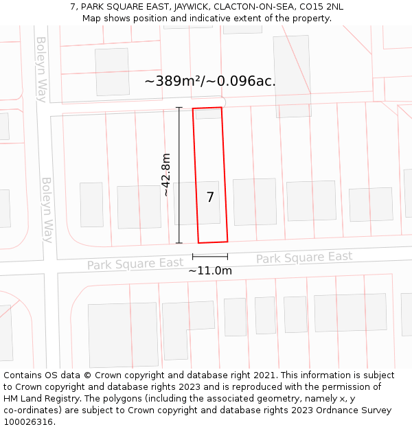 7, PARK SQUARE EAST, JAYWICK, CLACTON-ON-SEA, CO15 2NL: Plot and title map