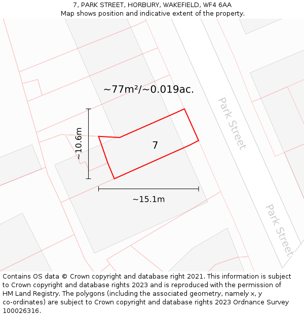 7, PARK STREET, HORBURY, WAKEFIELD, WF4 6AA: Plot and title map
