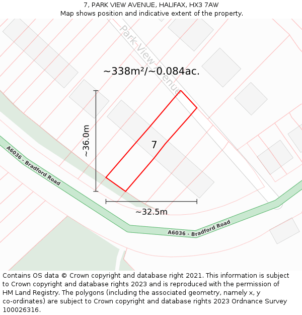 7, PARK VIEW AVENUE, HALIFAX, HX3 7AW: Plot and title map