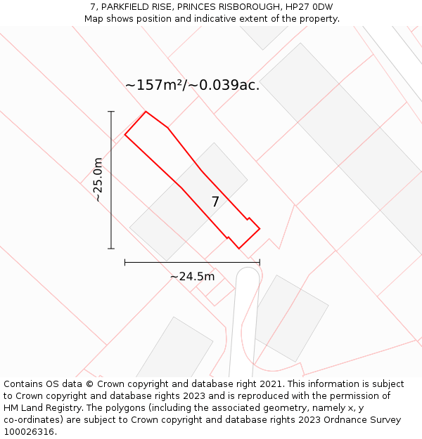 7, PARKFIELD RISE, PRINCES RISBOROUGH, HP27 0DW: Plot and title map