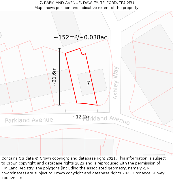 7, PARKLAND AVENUE, DAWLEY, TELFORD, TF4 2EU: Plot and title map