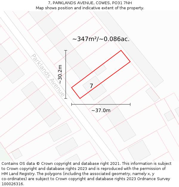 7, PARKLANDS AVENUE, COWES, PO31 7NH: Plot and title map