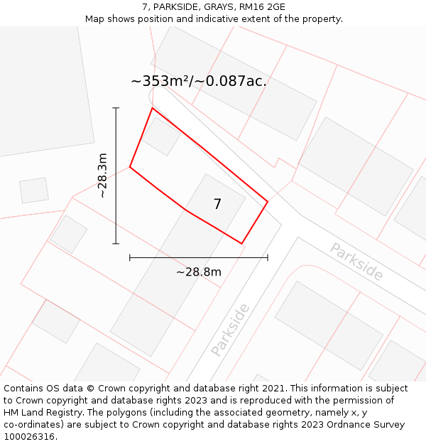 7, PARKSIDE, GRAYS, RM16 2GE: Plot and title map