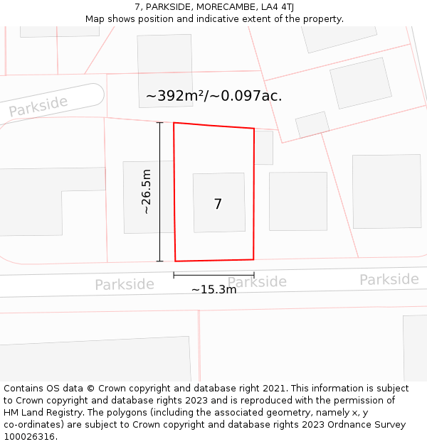7, PARKSIDE, MORECAMBE, LA4 4TJ: Plot and title map