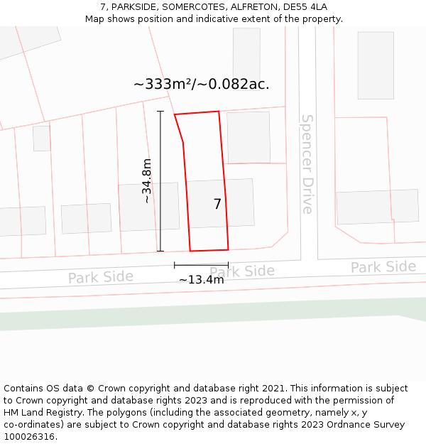 7, PARKSIDE, SOMERCOTES, ALFRETON, DE55 4LA: Plot and title map