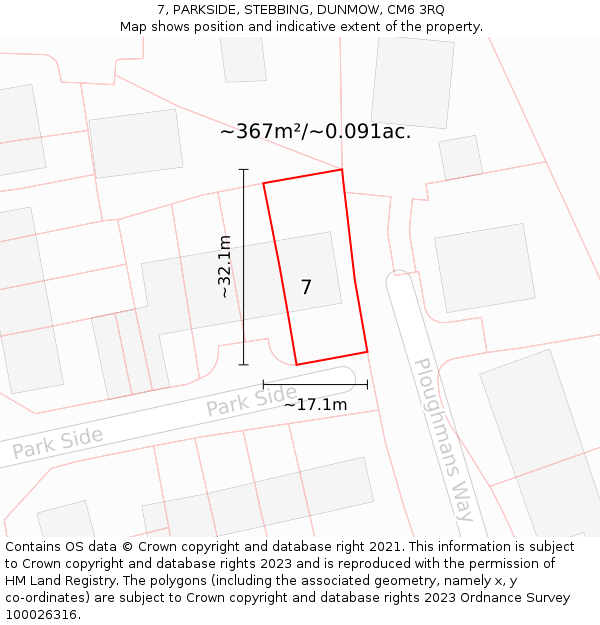 7, PARKSIDE, STEBBING, DUNMOW, CM6 3RQ: Plot and title map