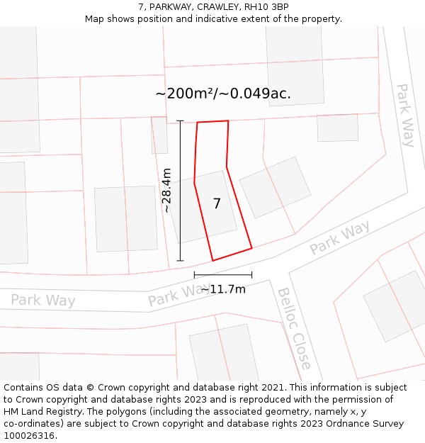 7, PARKWAY, CRAWLEY, RH10 3BP: Plot and title map