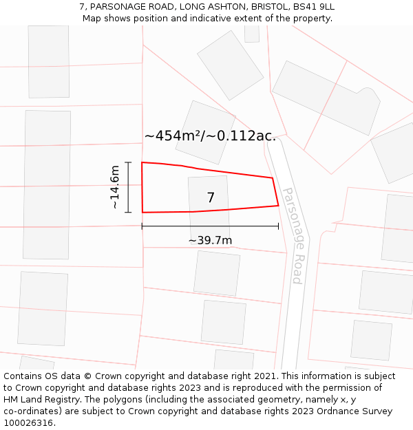 7, PARSONAGE ROAD, LONG ASHTON, BRISTOL, BS41 9LL: Plot and title map