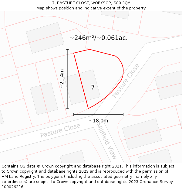 7, PASTURE CLOSE, WORKSOP, S80 3QA: Plot and title map