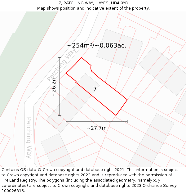 7, PATCHING WAY, HAYES, UB4 9YD: Plot and title map