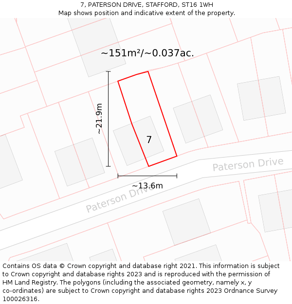 7, PATERSON DRIVE, STAFFORD, ST16 1WH: Plot and title map