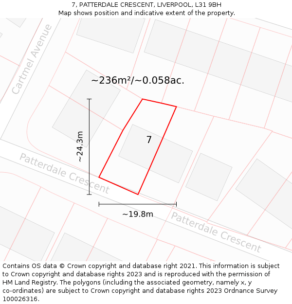 7, PATTERDALE CRESCENT, LIVERPOOL, L31 9BH: Plot and title map