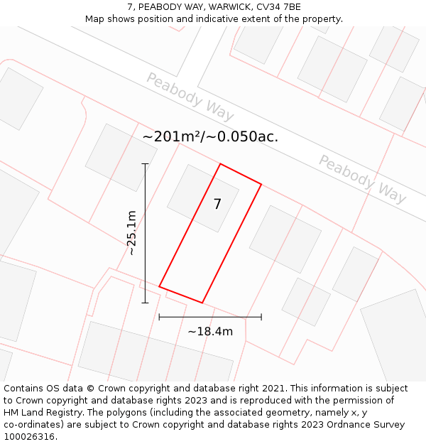7, PEABODY WAY, WARWICK, CV34 7BE: Plot and title map