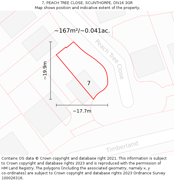 7, PEACH TREE CLOSE, SCUNTHORPE, DN16 3GR: Plot and title map