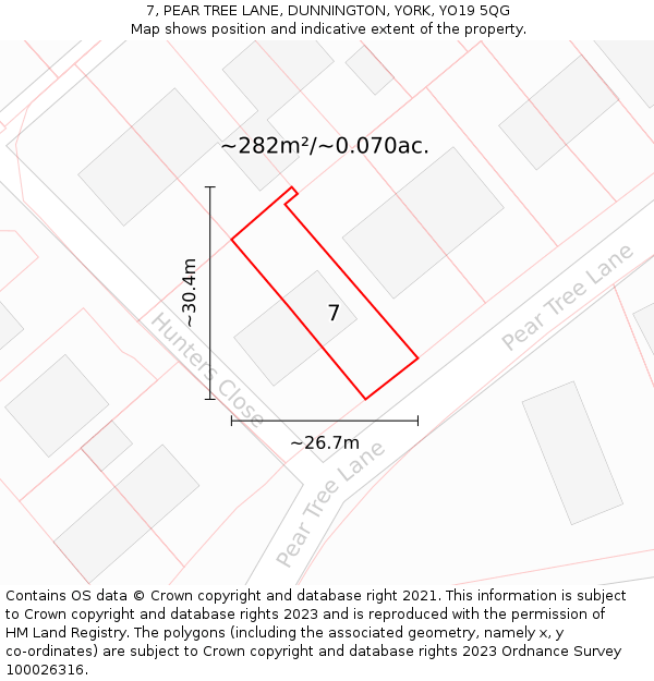 7, PEAR TREE LANE, DUNNINGTON, YORK, YO19 5QG: Plot and title map