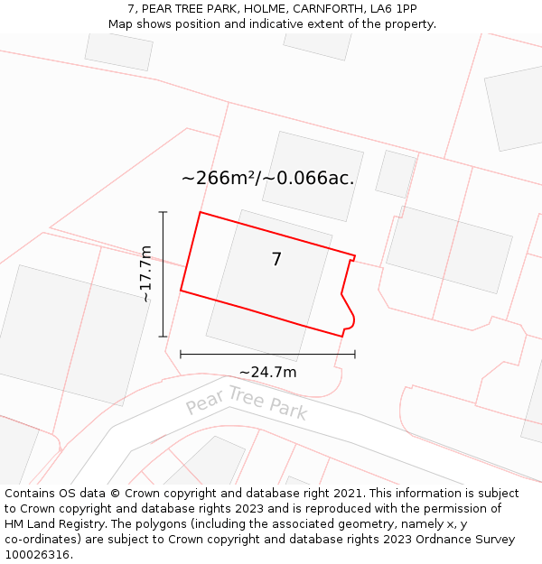 7, PEAR TREE PARK, HOLME, CARNFORTH, LA6 1PP: Plot and title map