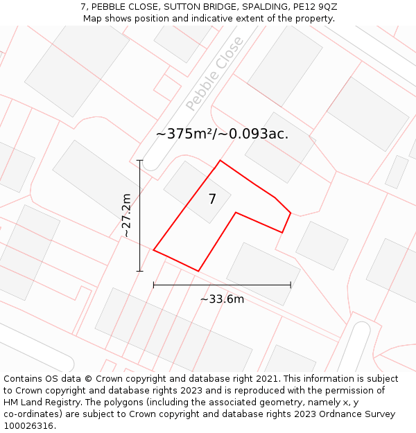 7, PEBBLE CLOSE, SUTTON BRIDGE, SPALDING, PE12 9QZ: Plot and title map