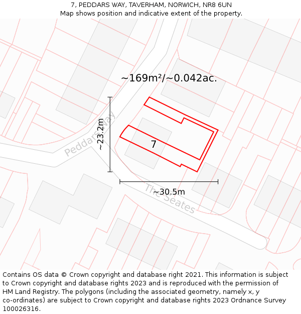 7, PEDDARS WAY, TAVERHAM, NORWICH, NR8 6UN: Plot and title map