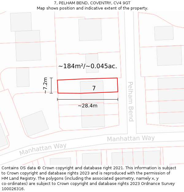 7, PELHAM BEND, COVENTRY, CV4 9GT: Plot and title map