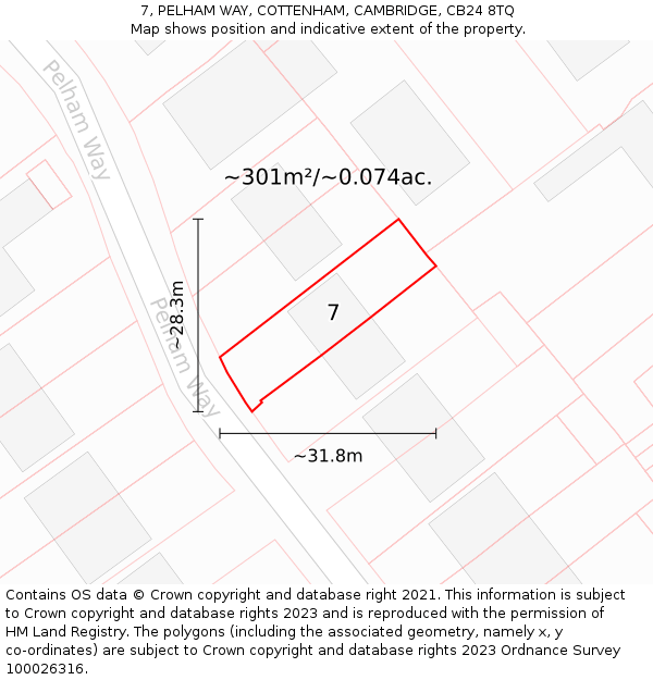 7, PELHAM WAY, COTTENHAM, CAMBRIDGE, CB24 8TQ: Plot and title map