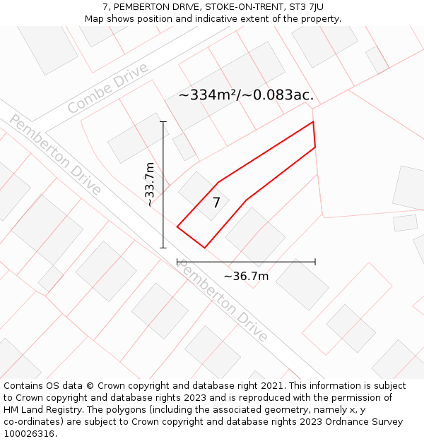 7, PEMBERTON DRIVE, STOKE-ON-TRENT, ST3 7JU: Plot and title map